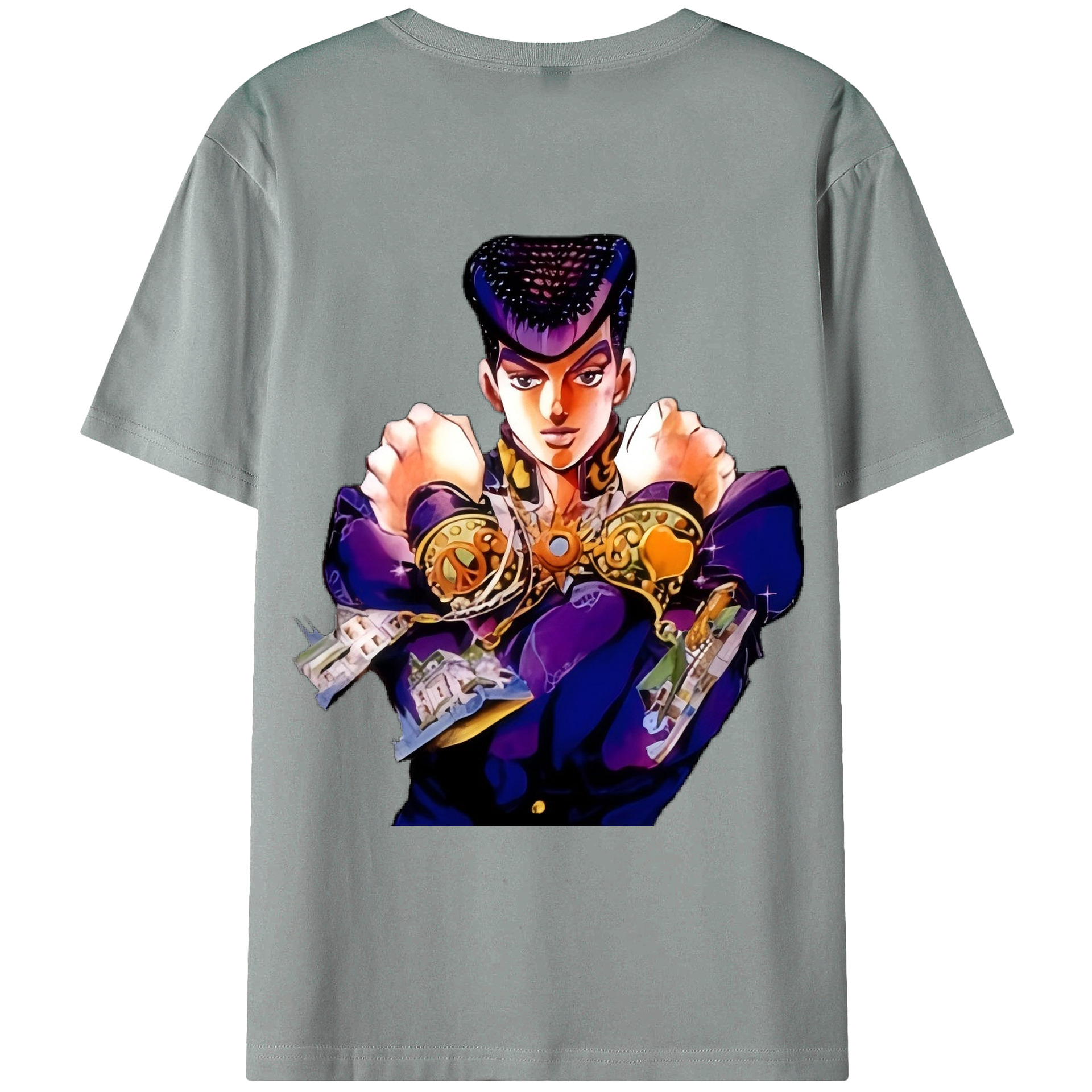 （画像用） ジョジョの奇妙な冒険 ひがしかた じょうすけ JoJo's Bizarre Adventure Higashikata Josuke 綿100％ メンズ半袖Tシャツ（バックプリント） 通気性
